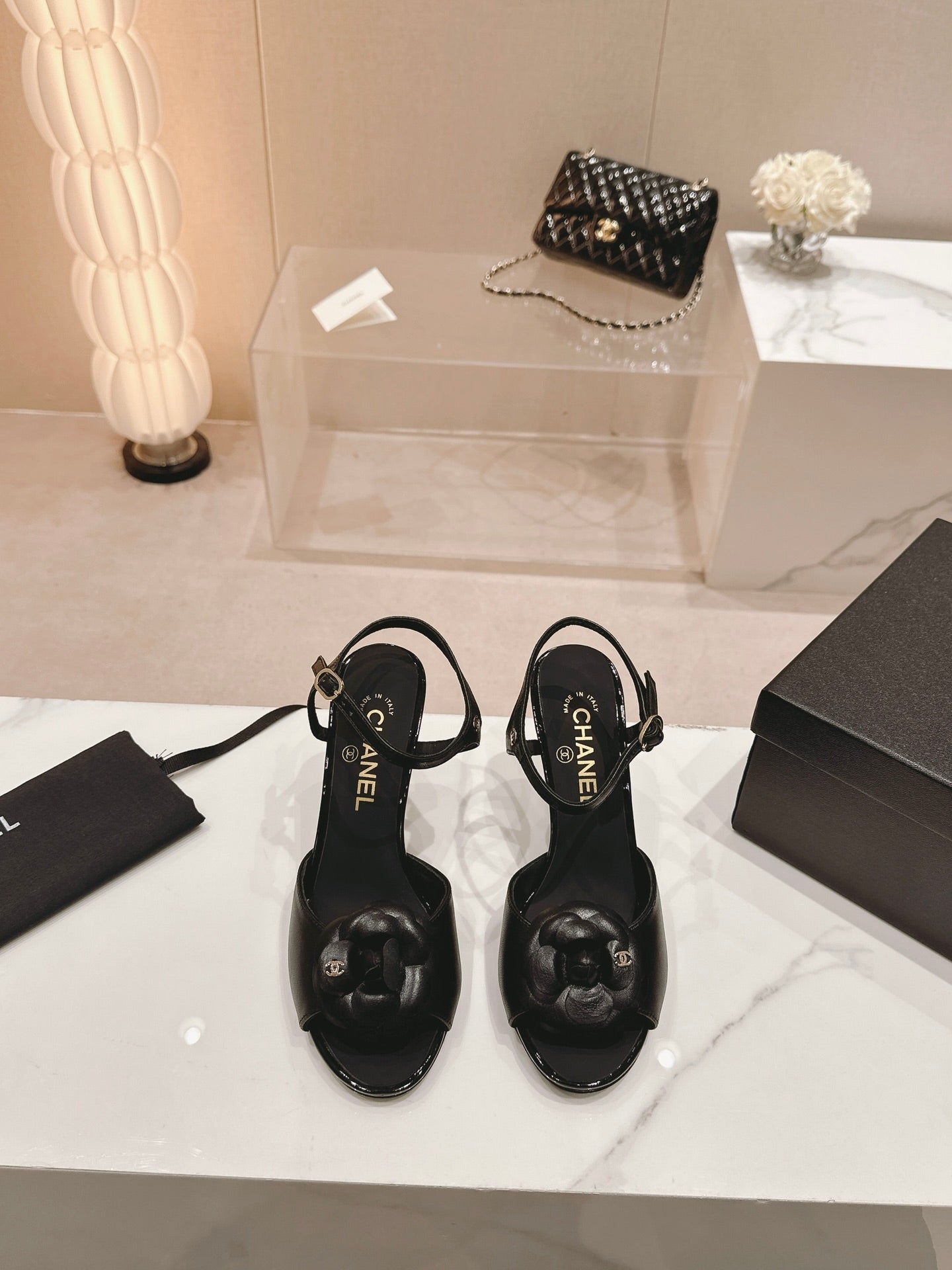 cc slingbacks sandal flower 85 black calfskin