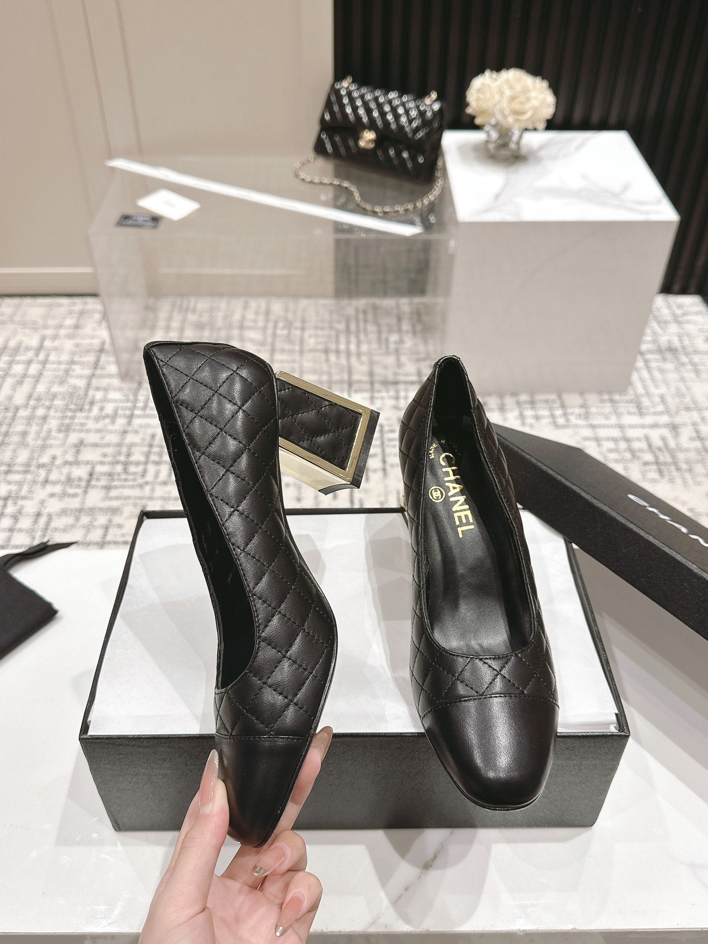 CC High Heels 65mm Black Quilted Lambskin