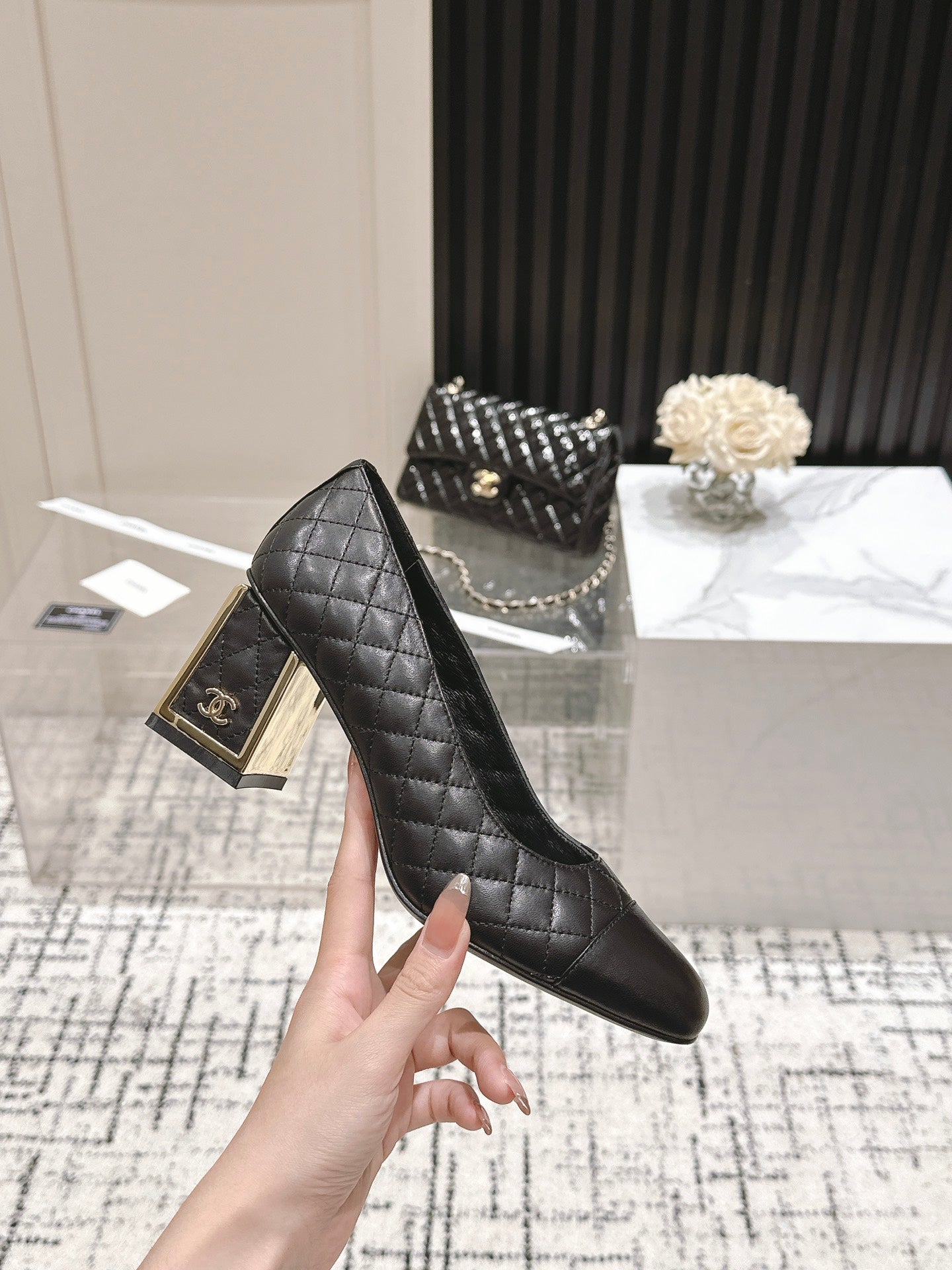 CC High Heels 65mm Black Quilted Lambskin