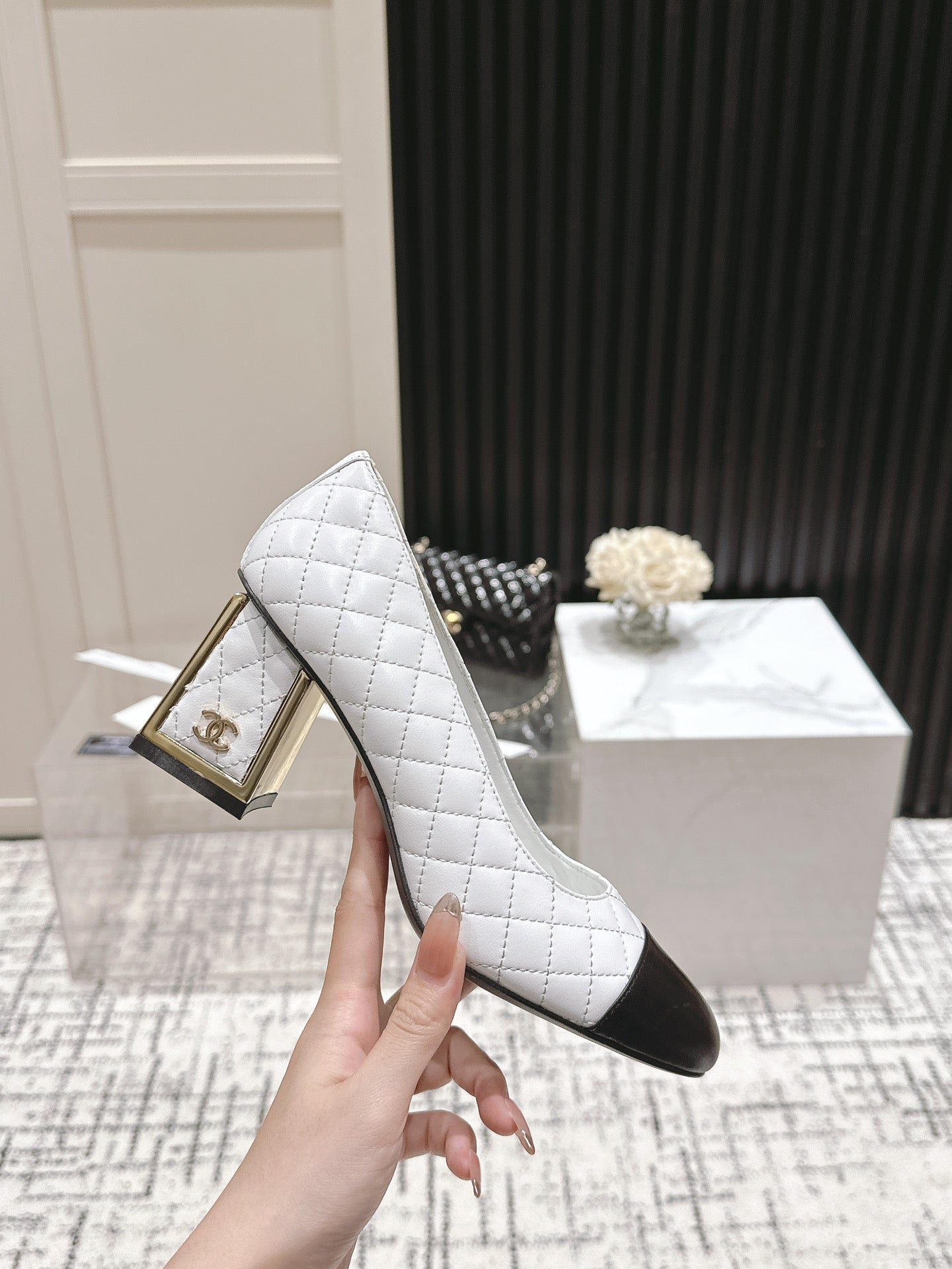 CC High Heels 65mm White Quilted Lambskin