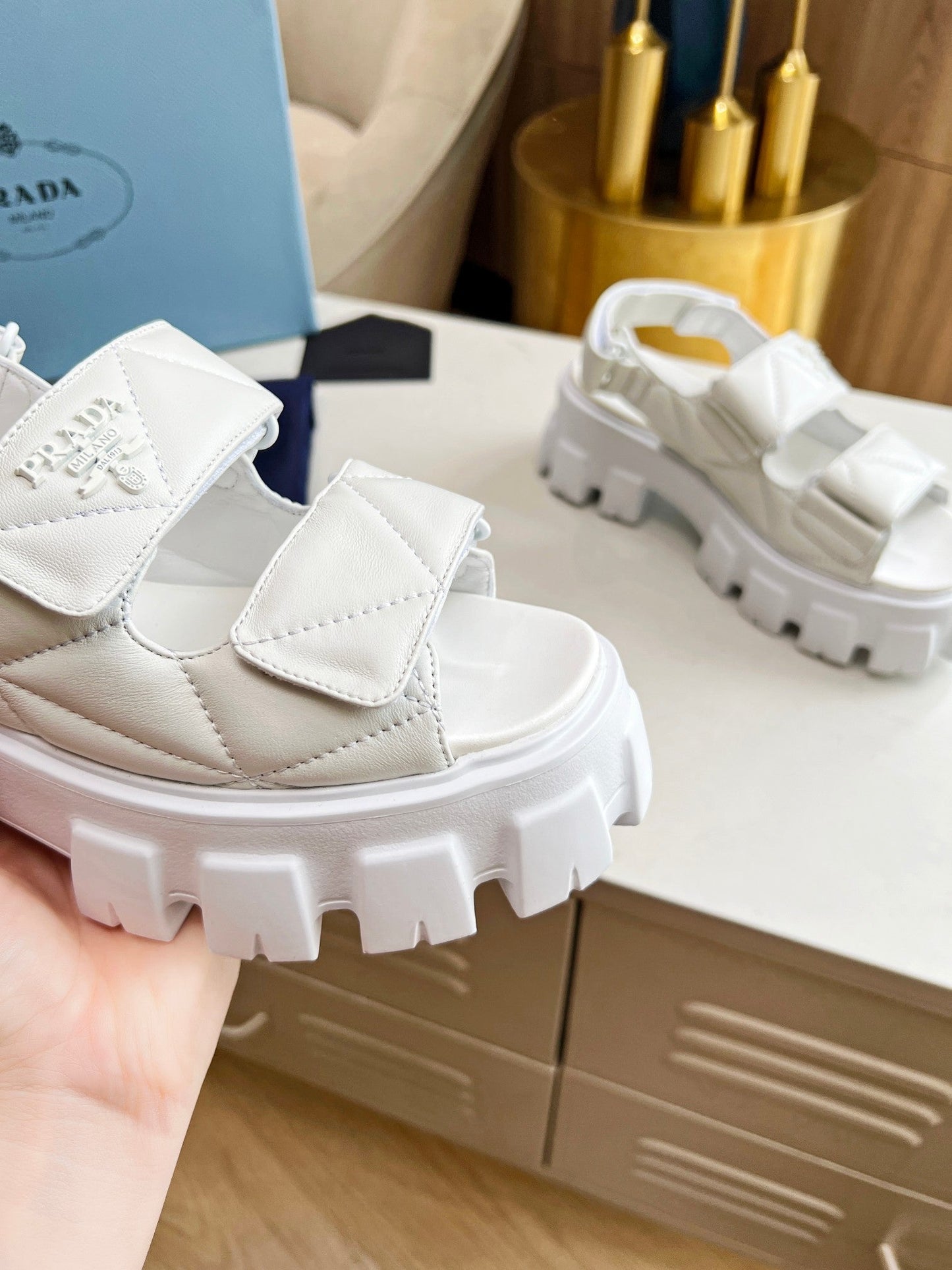 PRA MONOLITH NAPPA SANDALS WHITE LAMBSKIN