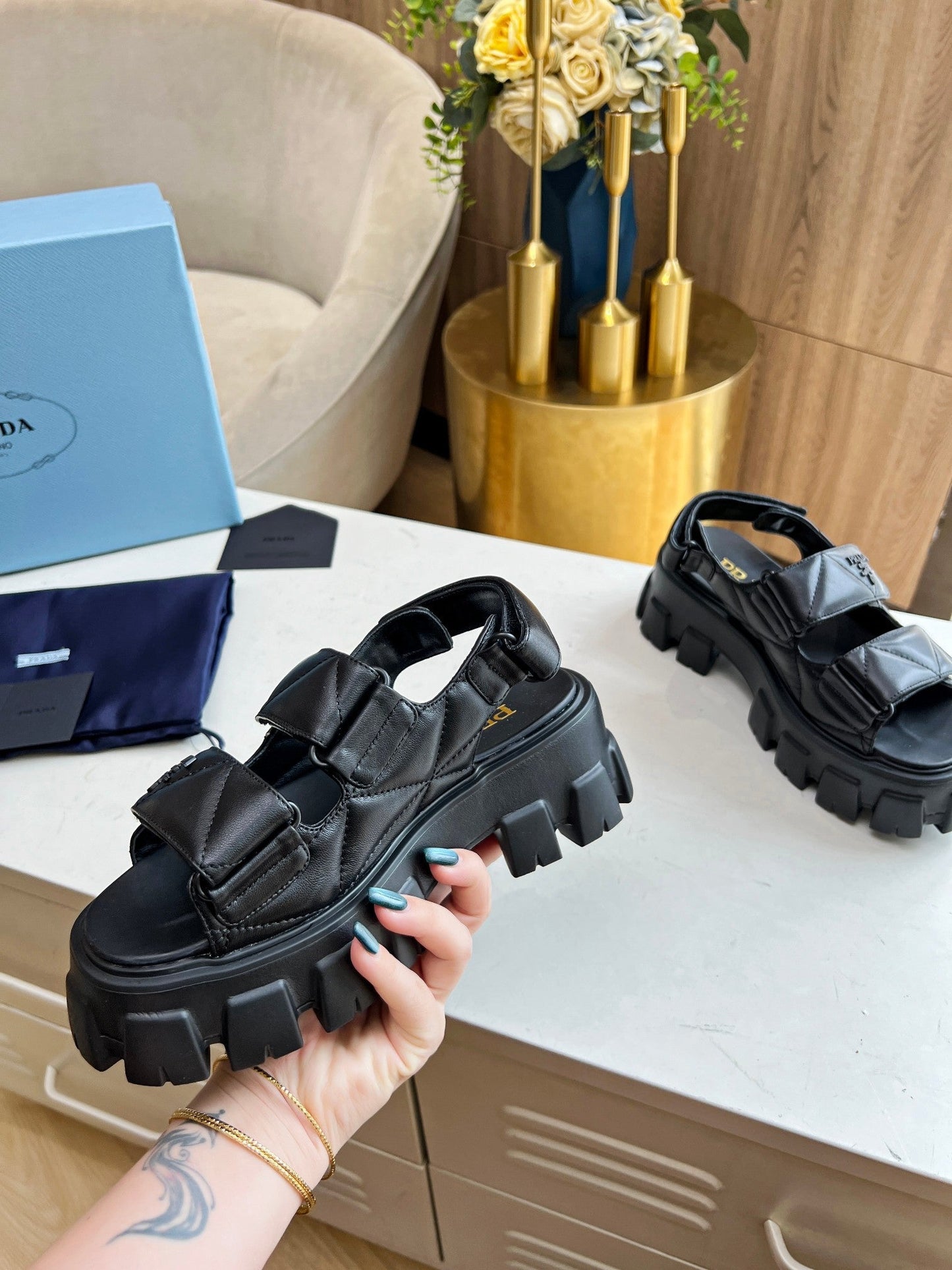 PRA MONOLITH NAPPA SANDALS BLACK LAMBSKIN