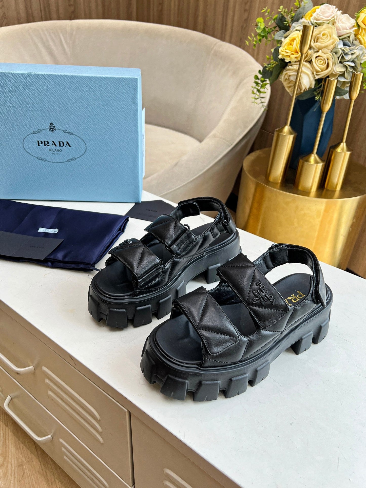 PRA MONOLITH NAPPA SANDALS BLACK LAMBSKIN