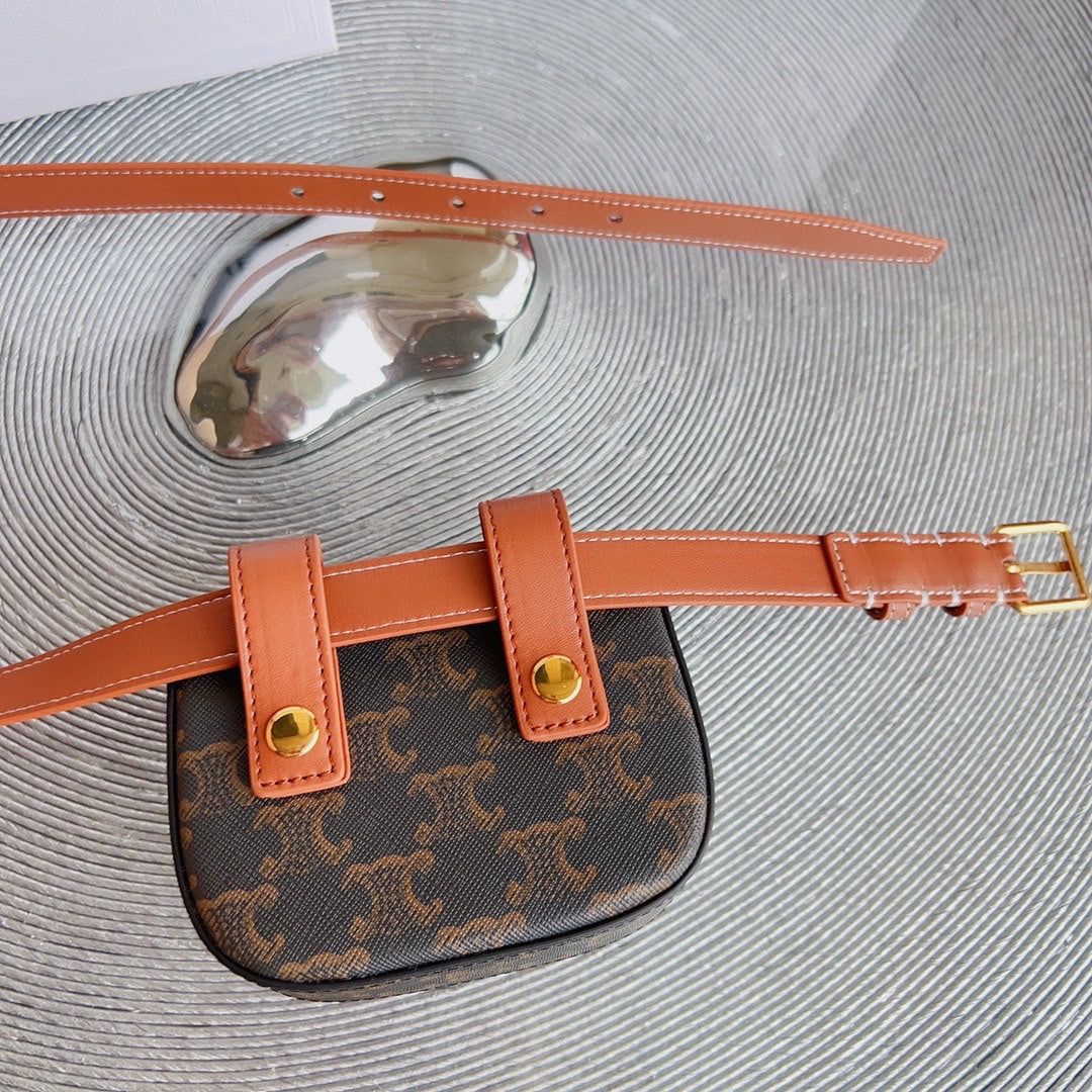 triomphe canvas mini bag tan calfskin belt