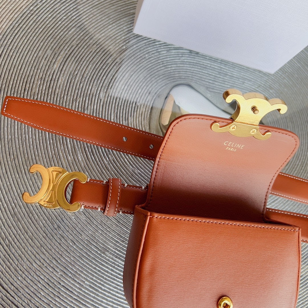 tan calfskin belt bag triomphe gold buckle