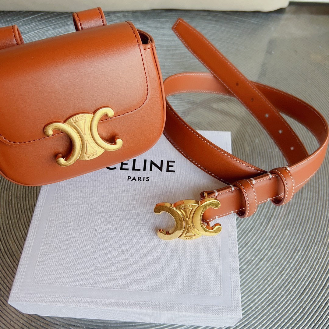 tan calfskin belt bag triomphe gold buckle