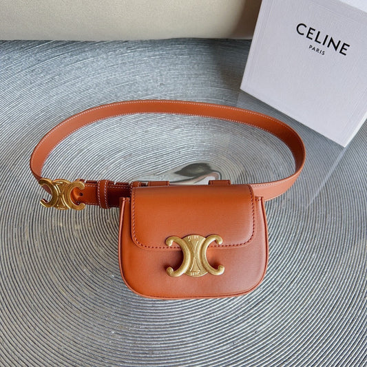 tan calfskin belt bag triomphe gold buckle