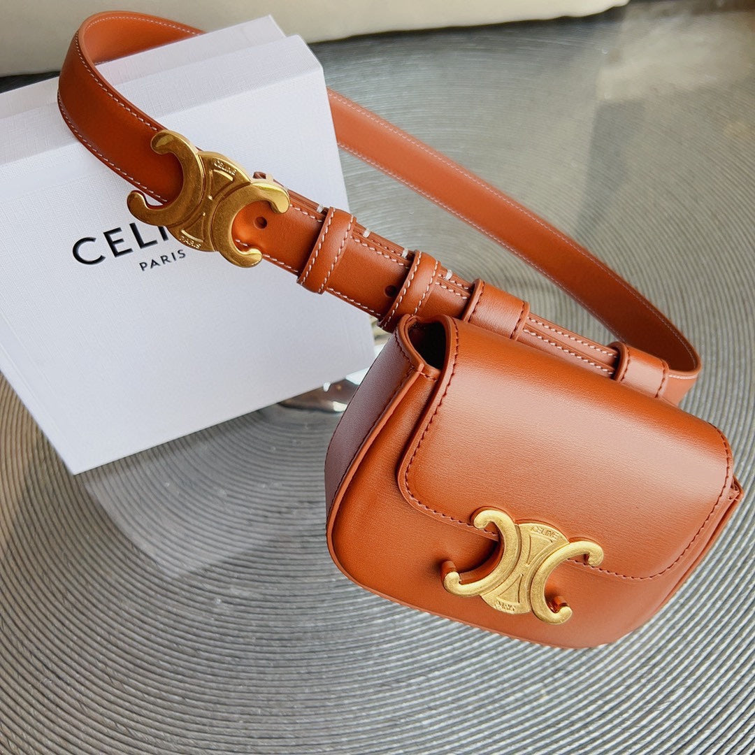 tan calfskin belt bag triomphe gold buckle