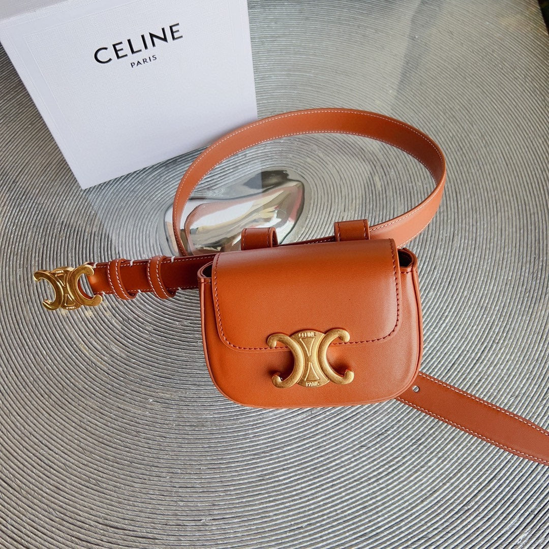 tan calfskin belt bag triomphe gold buckle