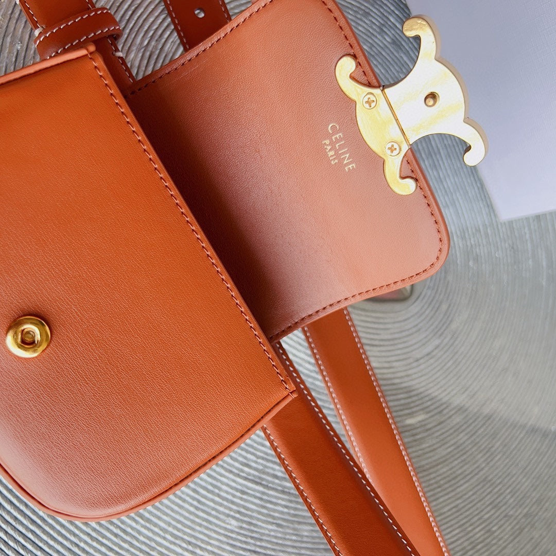 tan calfskin belt bag triomphe gold buckle