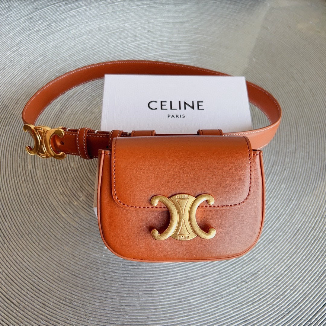 tan calfskin belt bag triomphe gold buckle