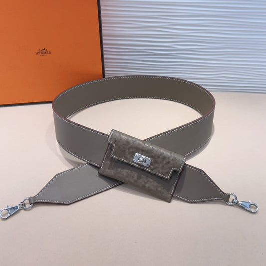 kelly pocket 50mm grey epsom silver hardware shoulder strap