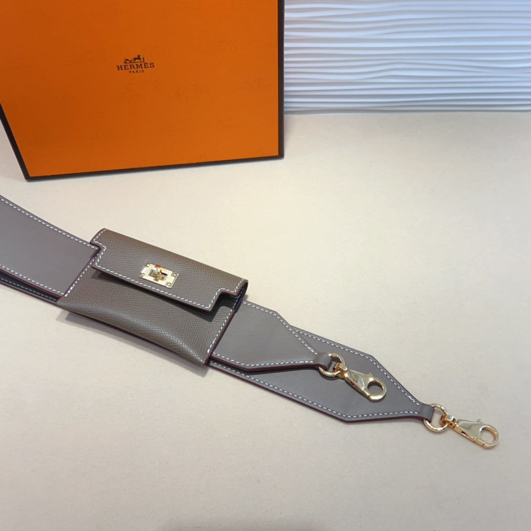 kelly pocket 50mm grey epsom gold hardware shoulder strap