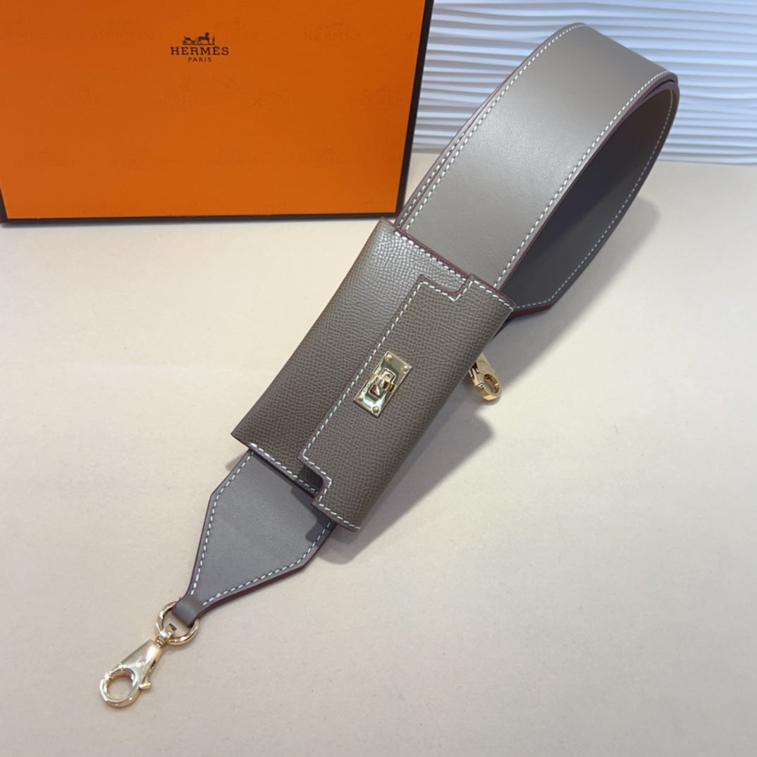 kelly pocket 50mm grey epsom gold hardware shoulder strap