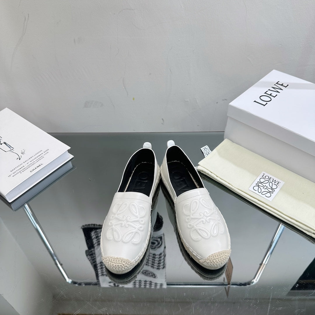 Loew Anagram Espadrille White Black Leather