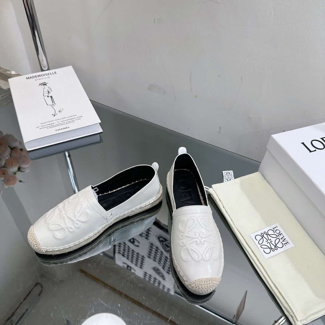 Loew Anagram Espadrille White Black Leather