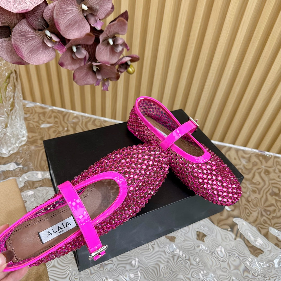 alaia ballet flat stud in fishnet dark pink lambskin