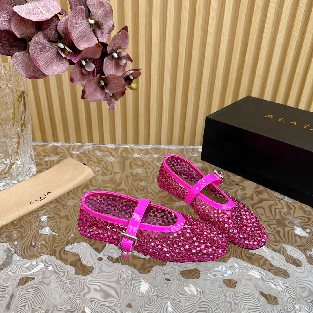 alaia ballet flat stud in fishnet dark pink lambskin