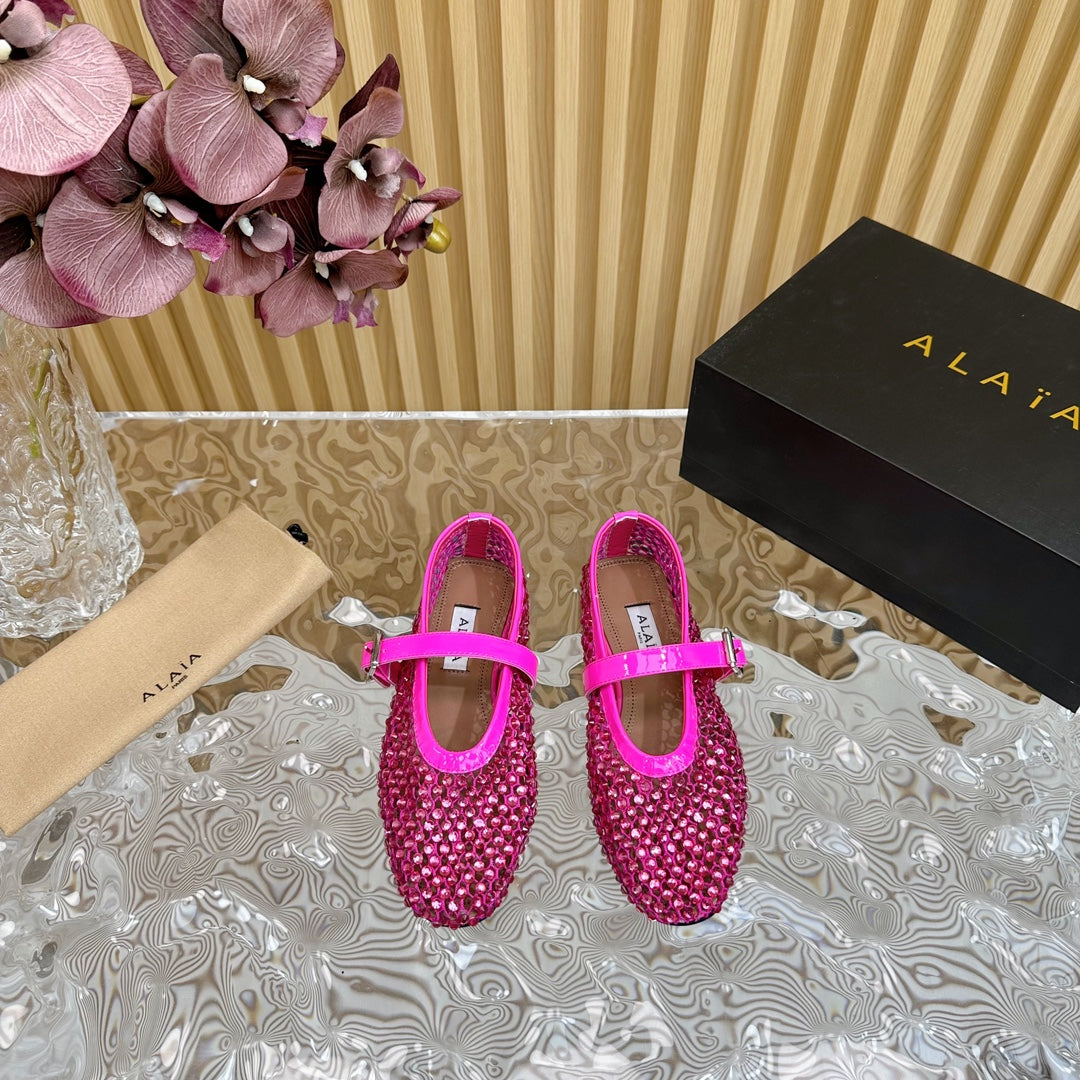 alaia ballet flat stud in fishnet dark pink lambskin