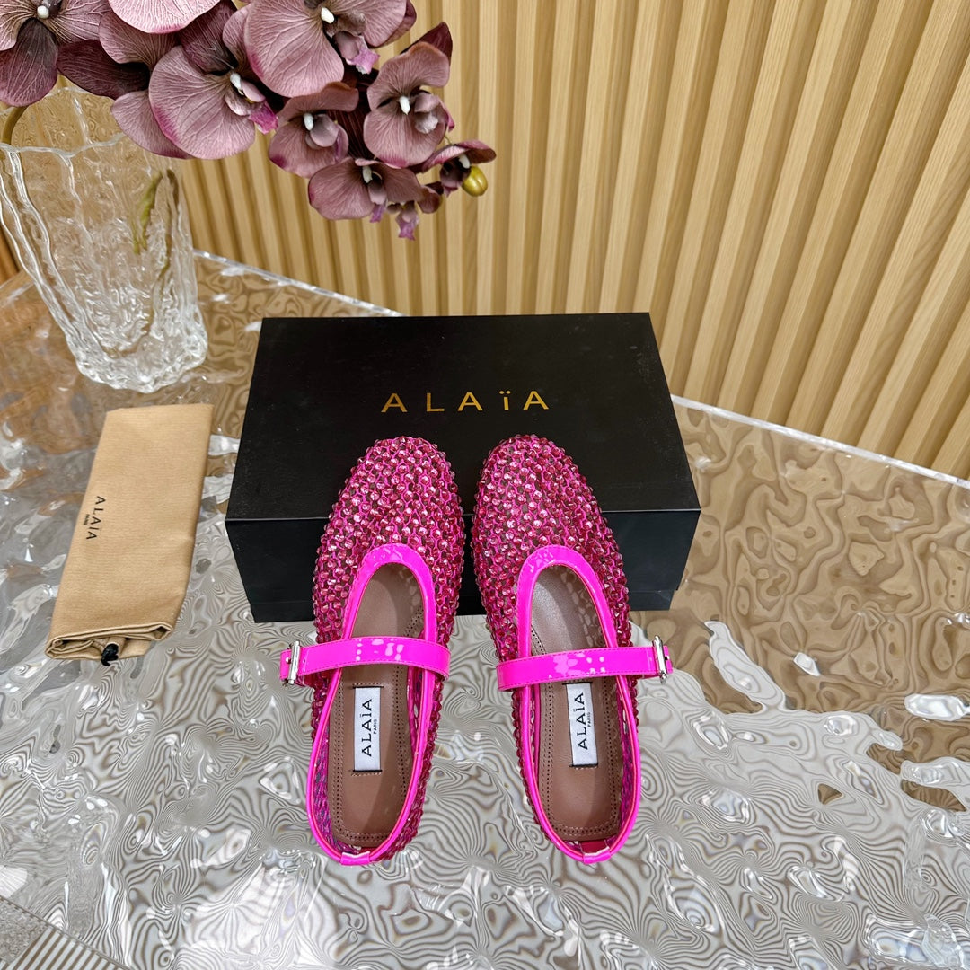 alaia ballet flat stud in fishnet dark pink lambskin