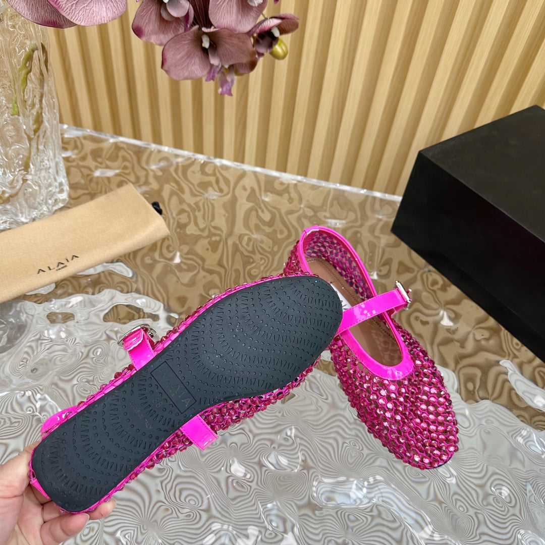 alaia ballet flat stud in fishnet dark pink lambskin