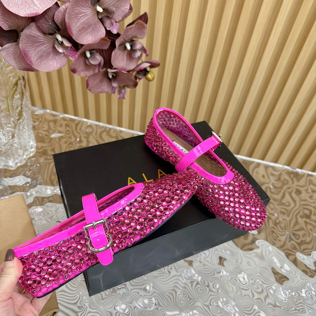 alaia ballet flat stud in fishnet dark pink lambskin