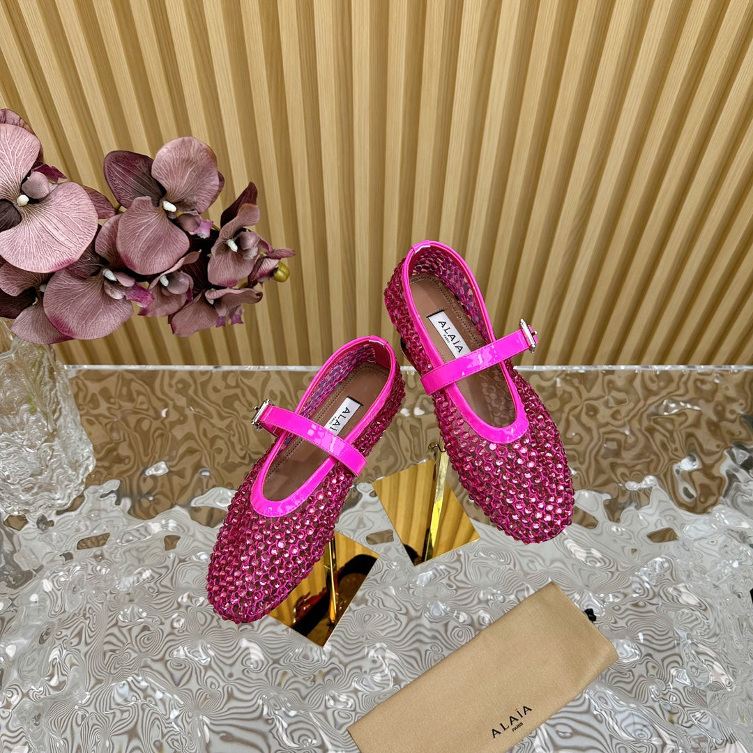 alaia ballet flat stud in fishnet dark pink lambskin