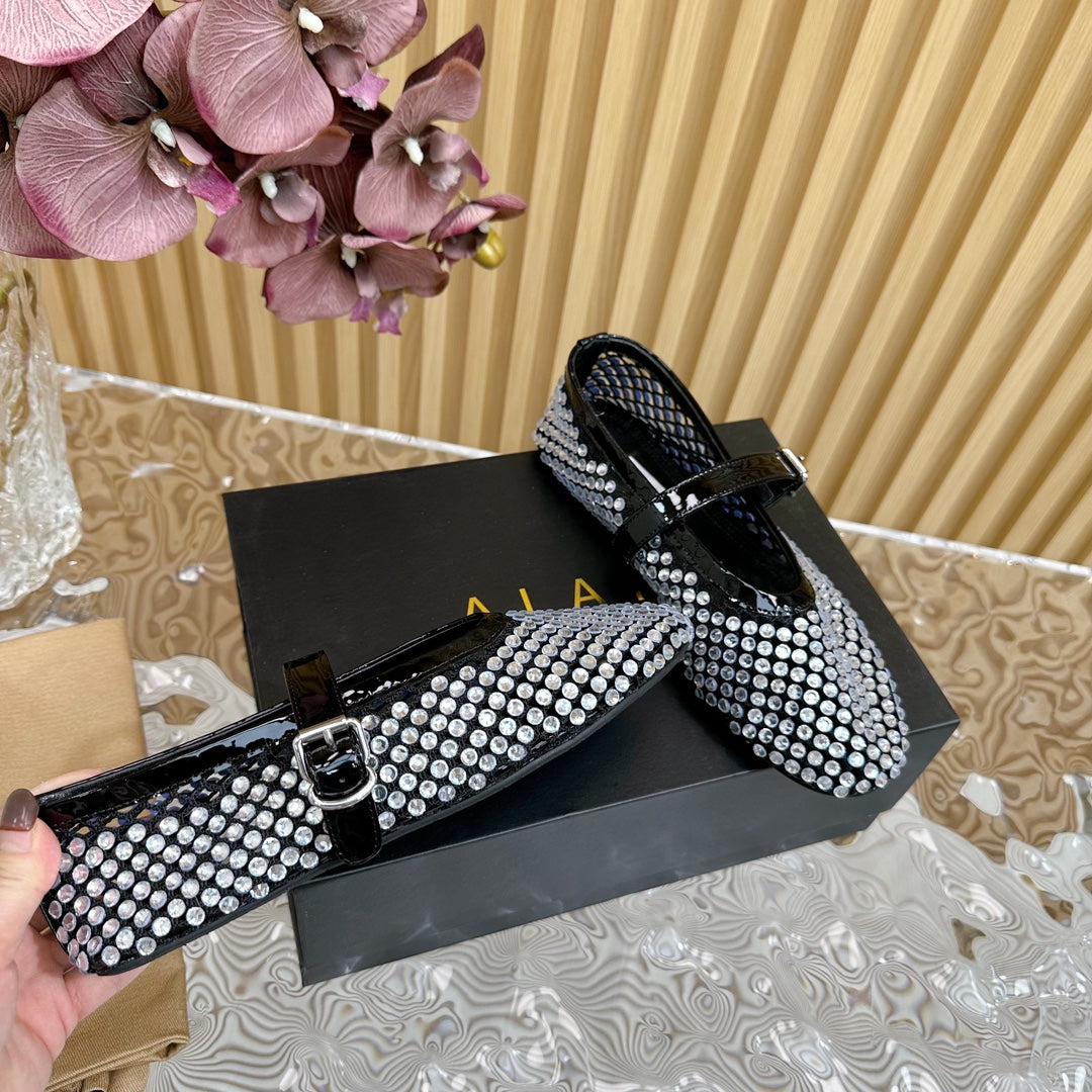 alaia ballet flat stud in fishnet black lambskin