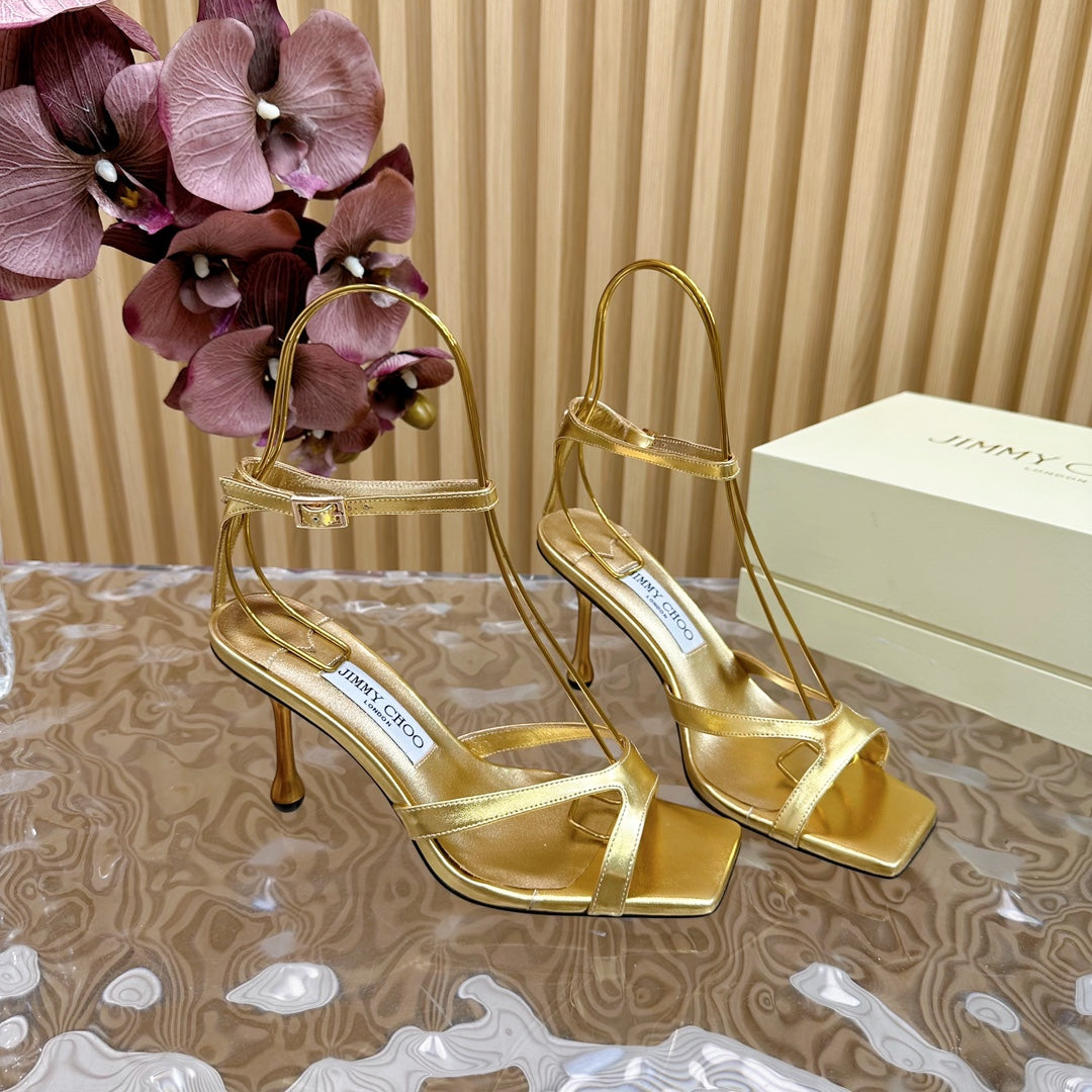 Jimmy Azie 85 In Gold Cowhide Sandals 581517