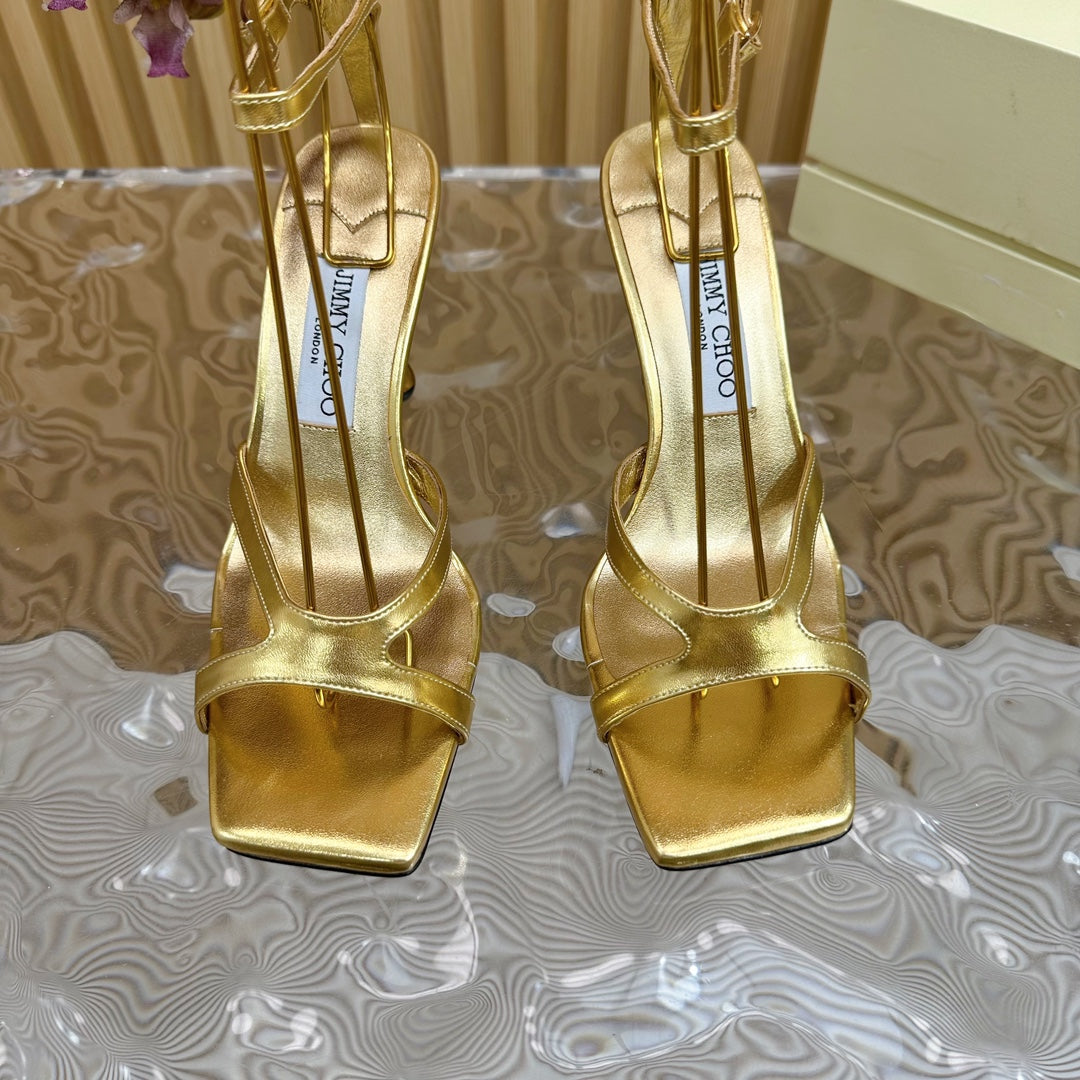 Jimmy Azie 85 In Gold Cowhide Sandals 581517