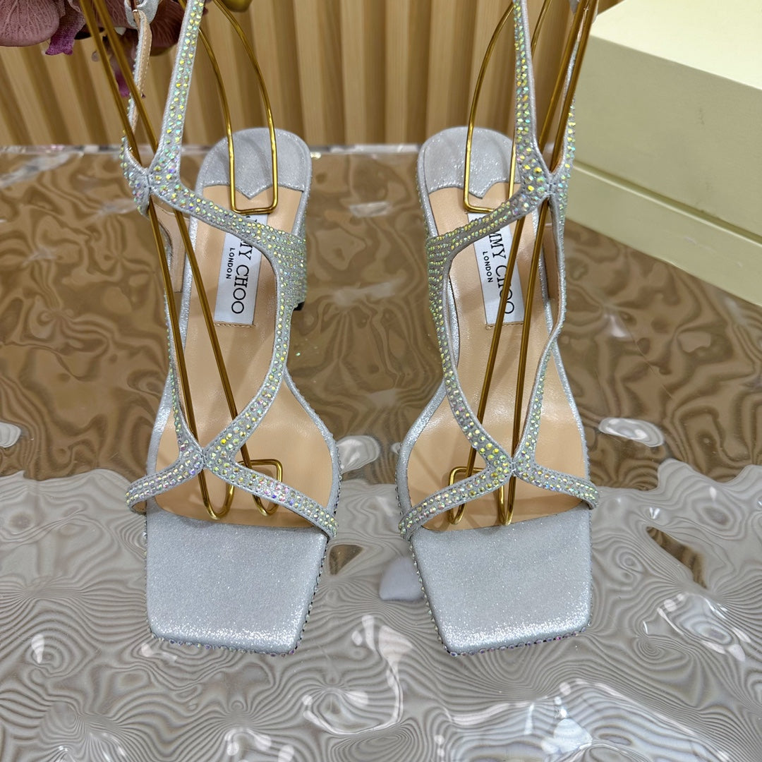 Jimmy Azie 85 In Silver Cowhide Sandals 581529