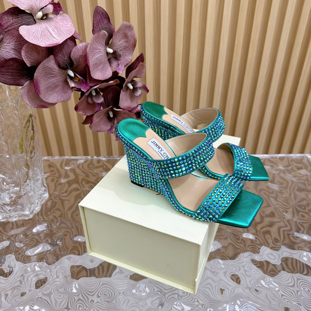 Jimmy High Sandal 105mm In Duck Neck Blue Lambskin With Stone 581545