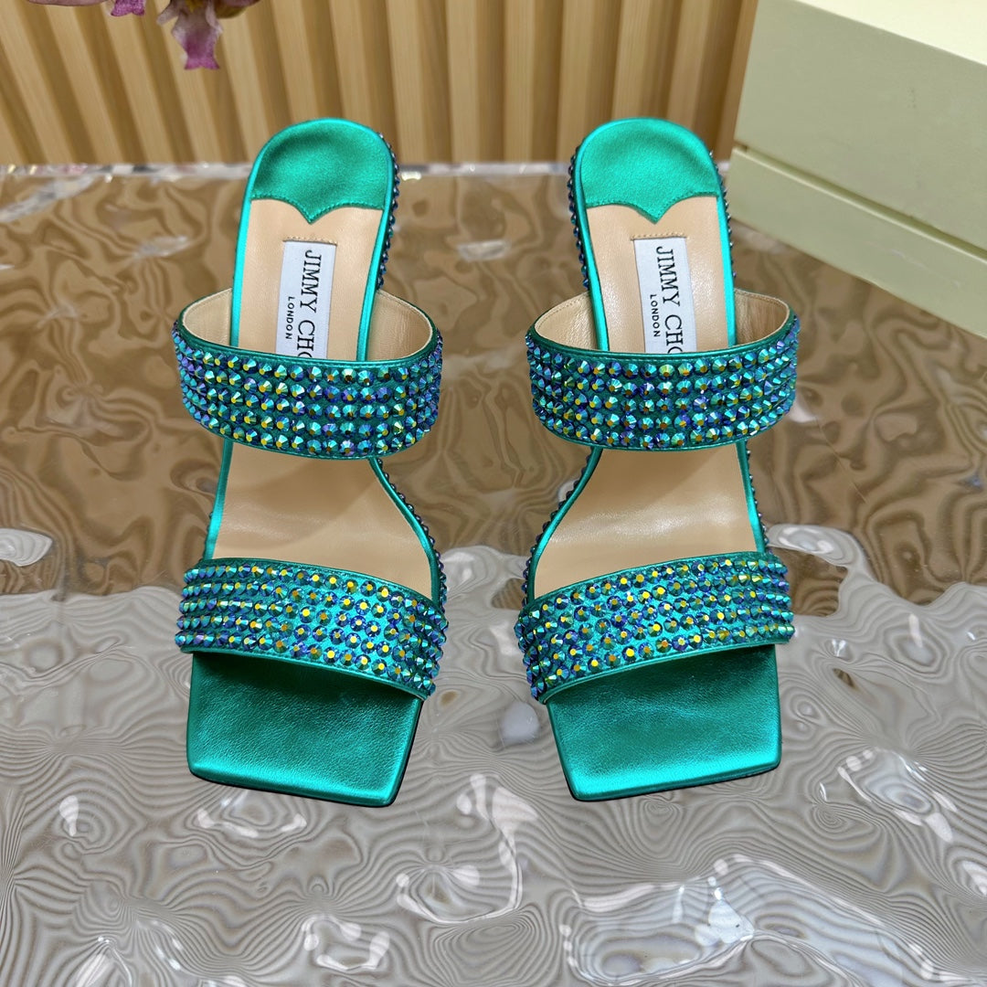 Jimmy High Sandal 105mm In Duck Neck Blue Lambskin With Stone 581545