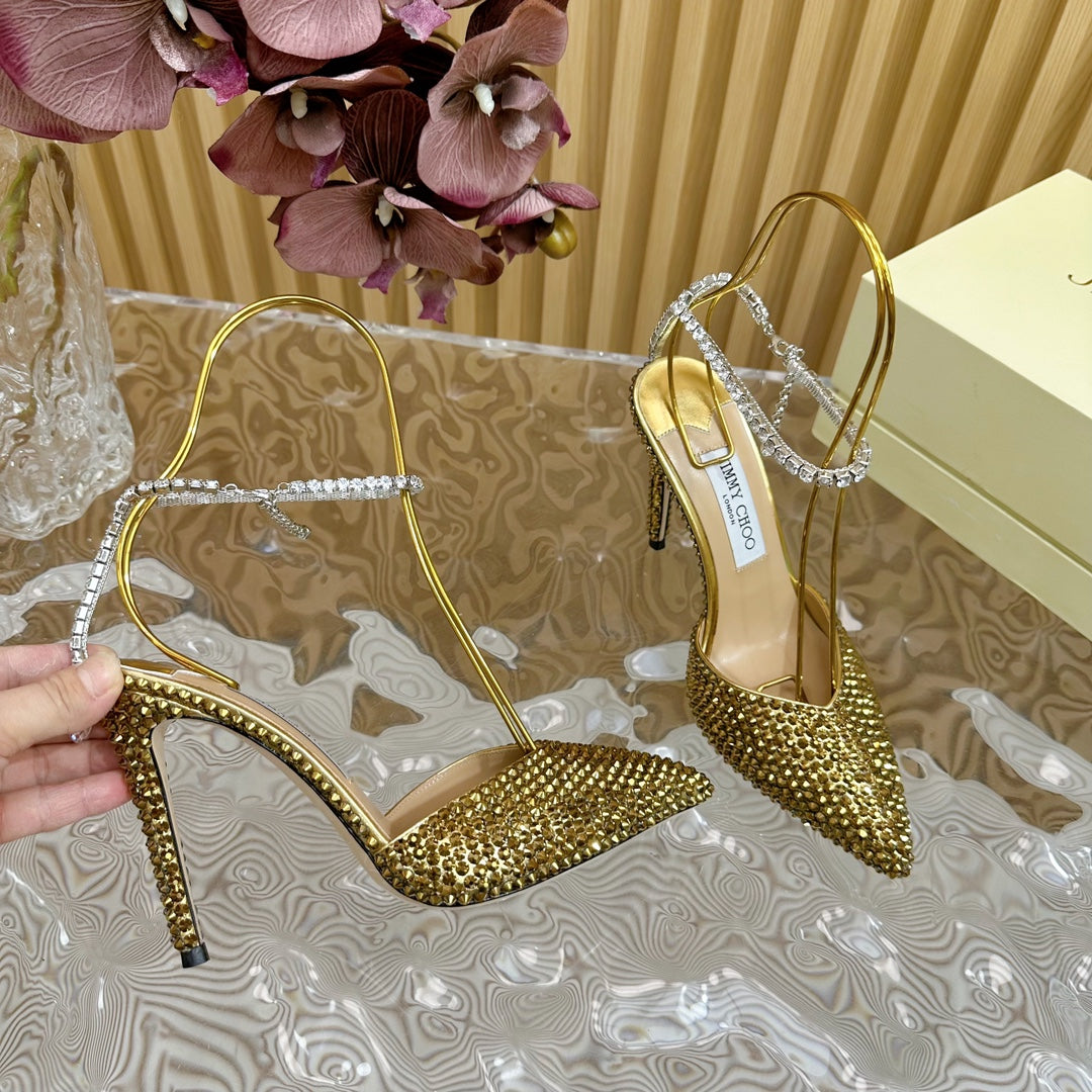 Jimmy Saeda 105 In Gold Pearl Studded Lambskin Pumps 581505