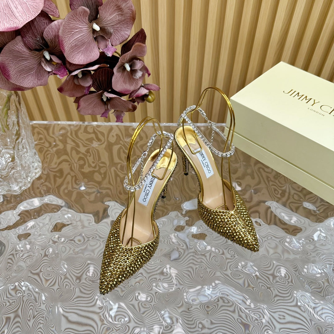 Jimmy Saeda 105 In Gold Pearl Studded Lambskin Pumps 581505