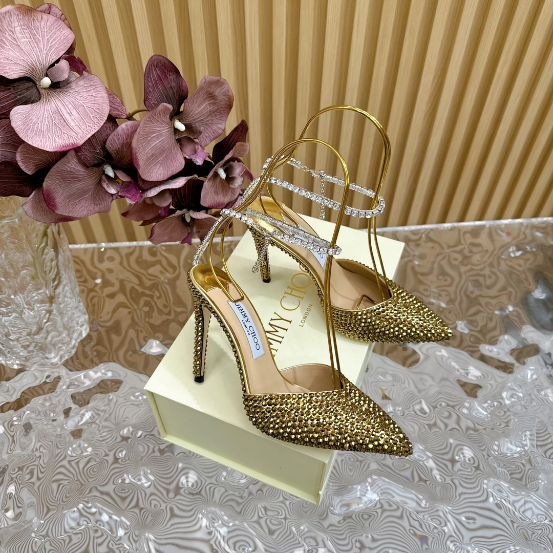 Jimmy Saeda 105 In Gold Pearl Studded Lambskin Pumps 581505