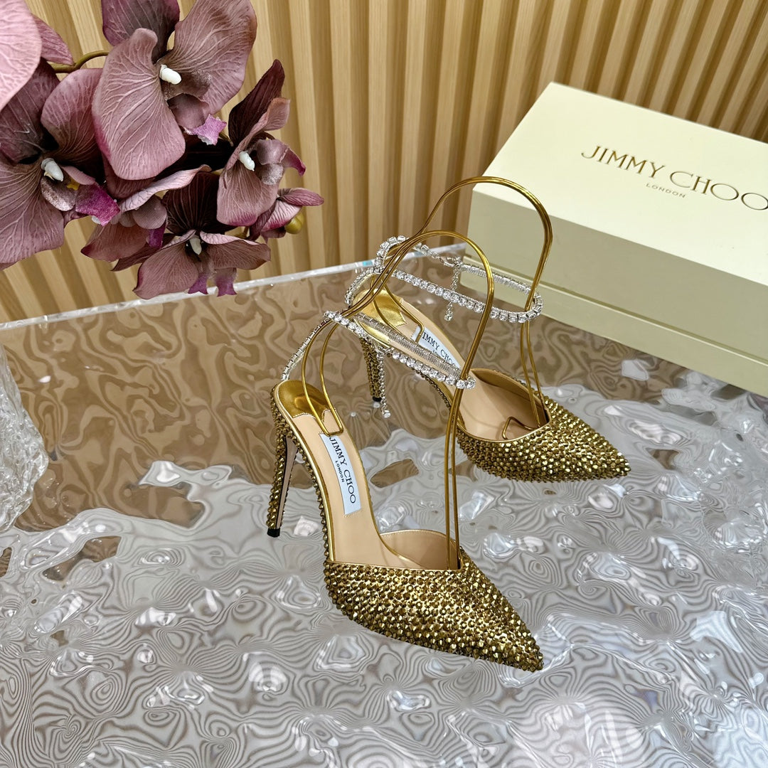 Jimmy Saeda 105 In Gold Pearl Studded Lambskin Pumps 581505