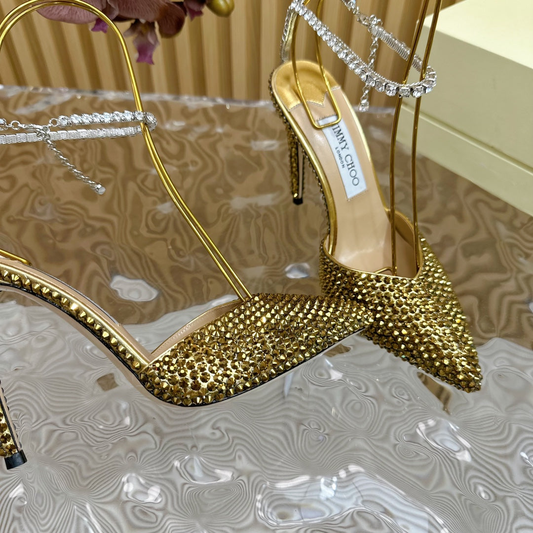 Jimmy Saeda 105 In Gold Pearl Studded Lambskin Pumps 581505