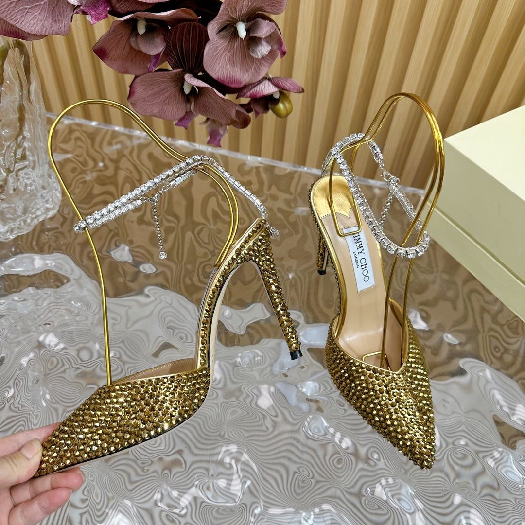 Jimmy Saeda 105 In Gold Pearl Studded Lambskin Pumps 581505