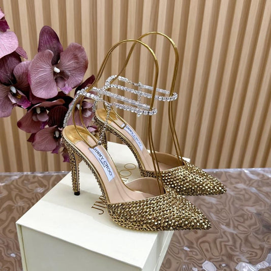 Jimmy Saeda 105 In Gold Pearl Studded Lambskin Pumps 581505