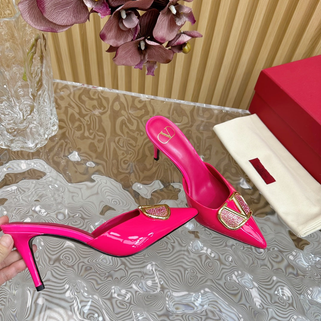 Vlogo Signature with Crystals Slingback Pump 70 Pink Calfskin