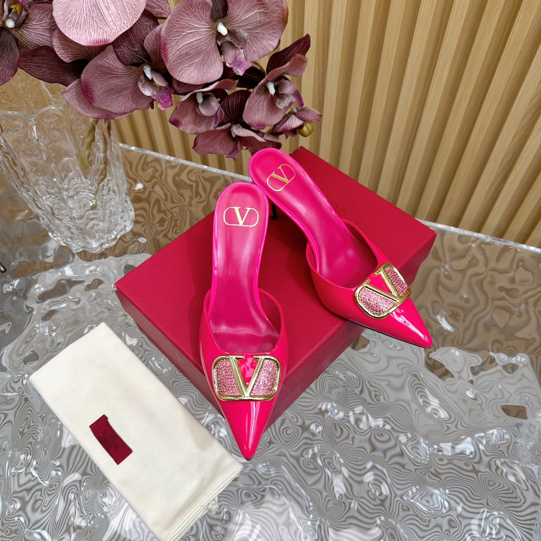 Vlogo Signature with Crystals Slingback Pump 70 Pink Calfskin