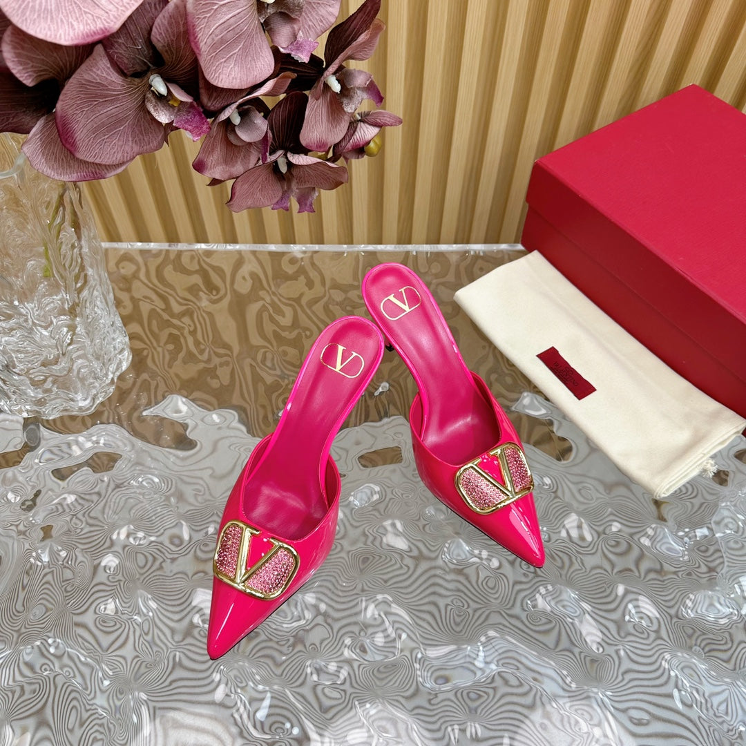 Vlogo Signature with Crystals Slingback Pump 70 Pink Calfskin