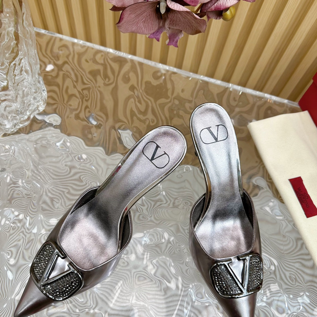 Vlogo Signature with Crystals Slingback Pump 70 Dark Silver Calfskin