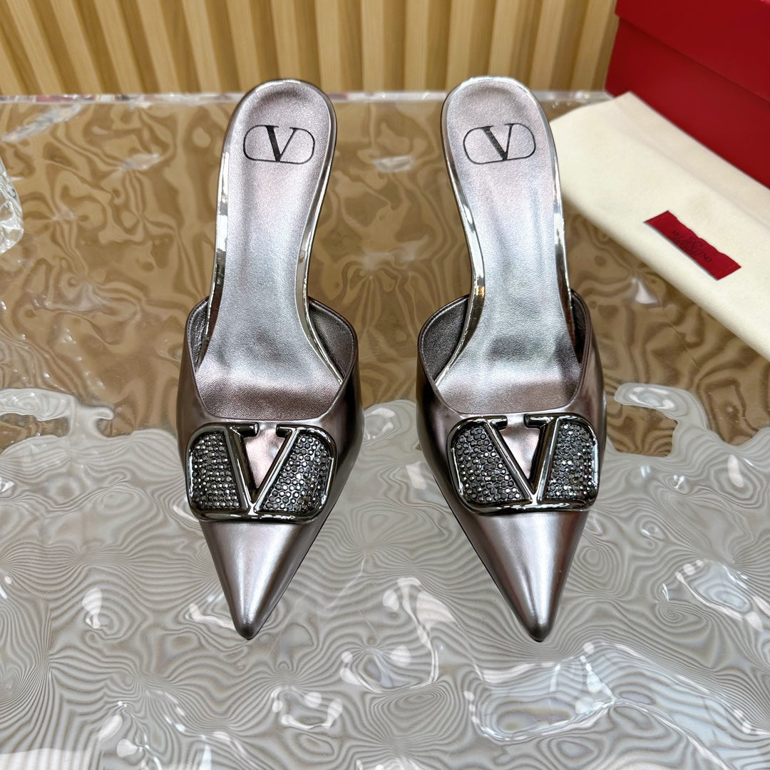 Vlogo Signature with Crystals Slingback Pump 70 Dark Silver Calfskin