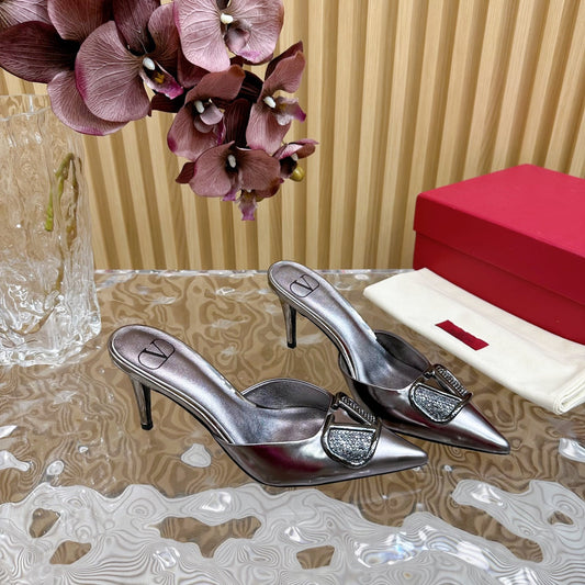 Vlogo Signature with Crystals Slingback Pump 70 Dark Silver Calfskin