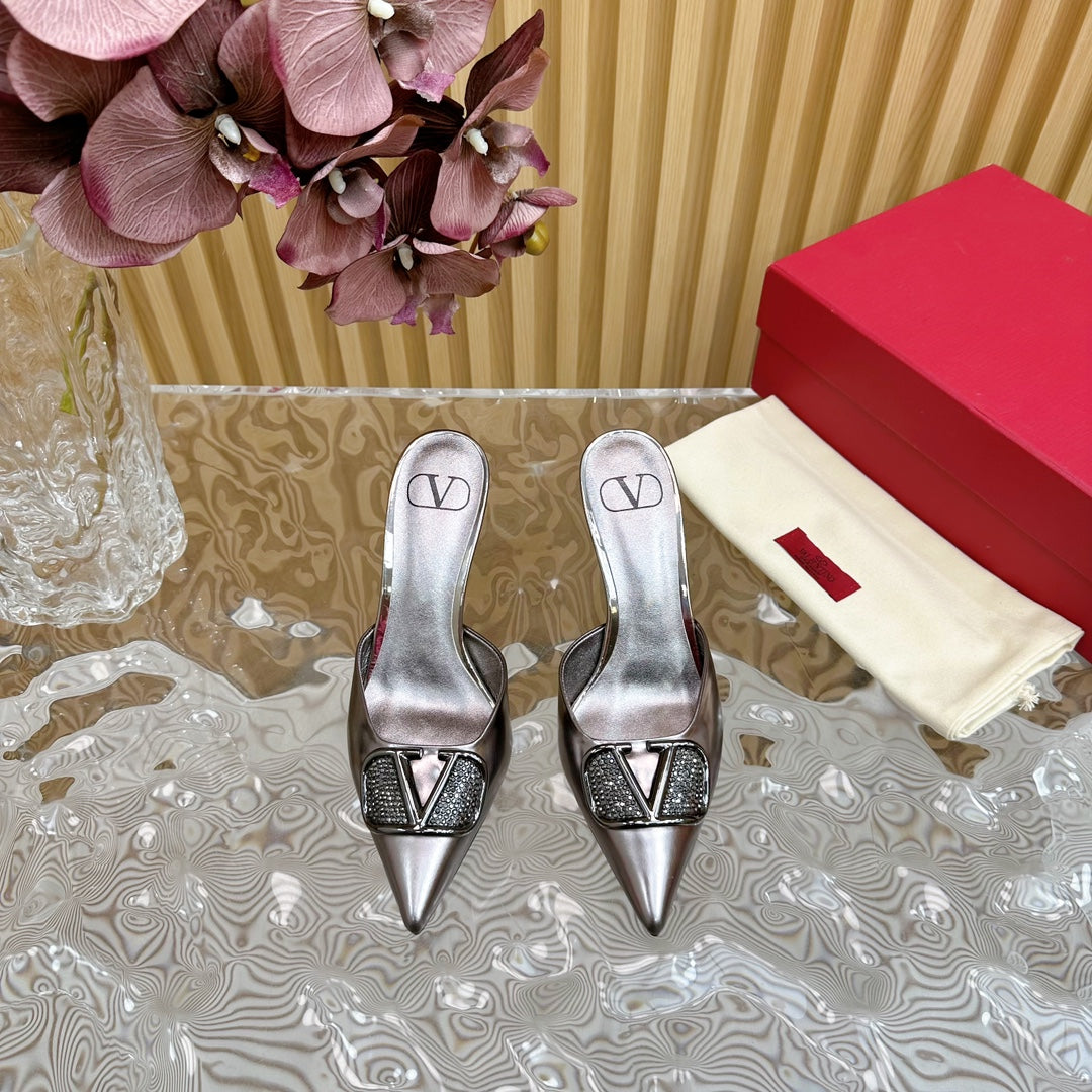 Vlogo Signature with Crystals Slingback Pump 70 Dark Silver Calfskin