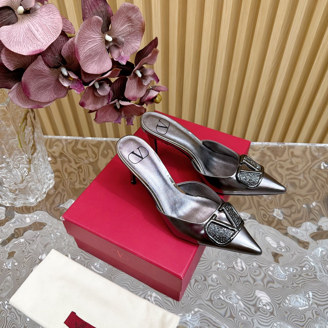 Vlogo Signature with Crystals Slingback Pump 70 Dark Silver Calfskin