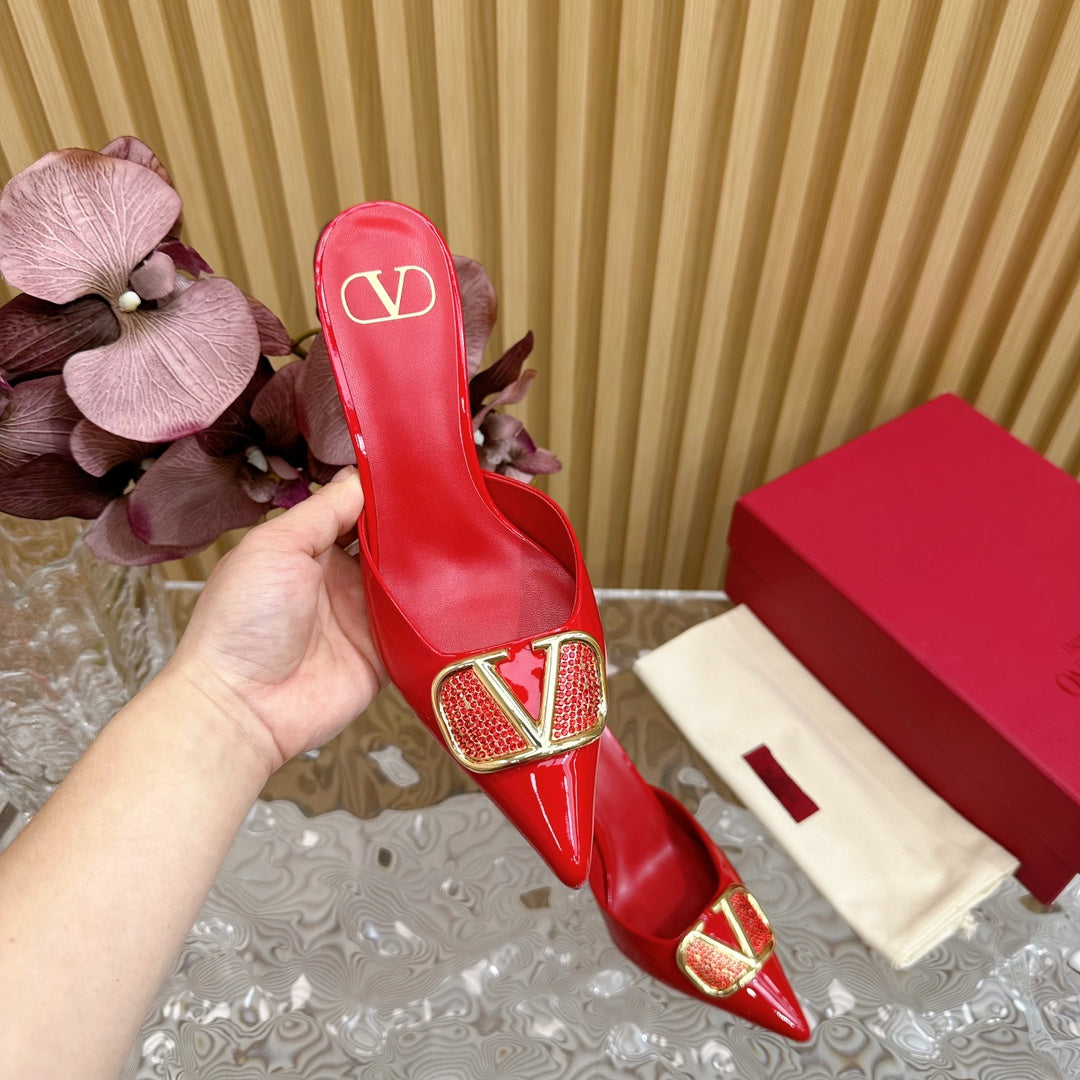 Vlogo Signature with Crystals Slingback Pump 70 Red Calfskin