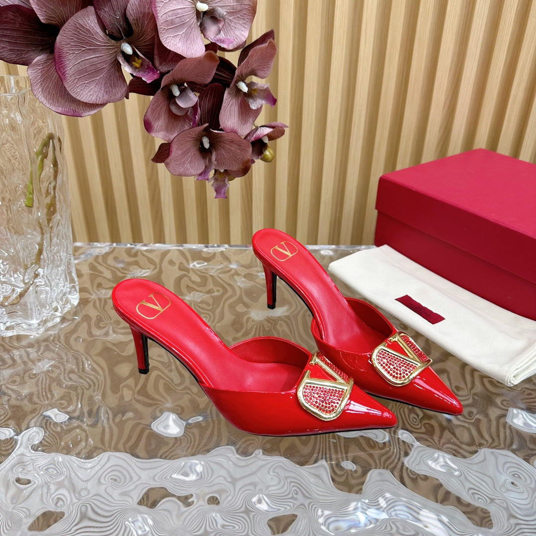 Vlogo Signature with Crystals Slingback Pump 70 Red Calfskin